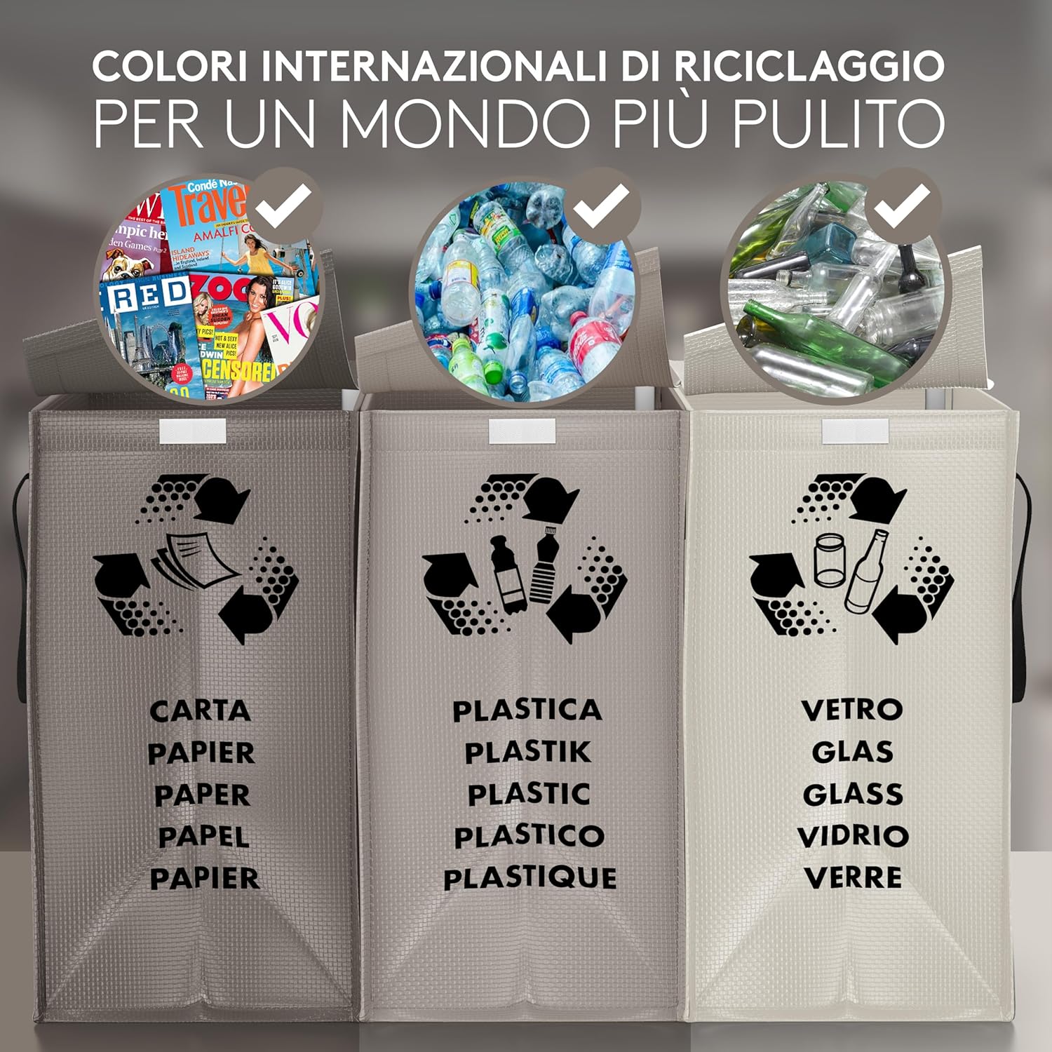 Ptms® Borse Raccolta Differenziata con Coperchio, 3 Bidoni - immagine 4