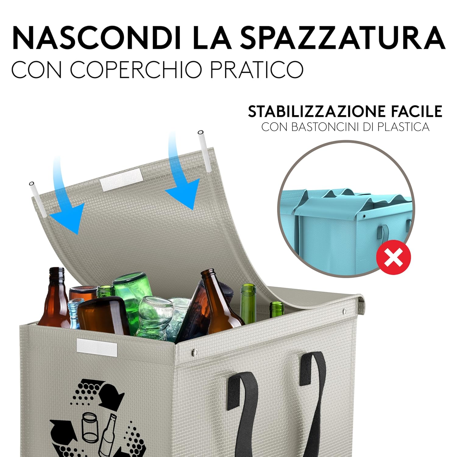 Ptms® Borse Raccolta Differenziata con Coperchio, 3 Bidoni - immagine 8