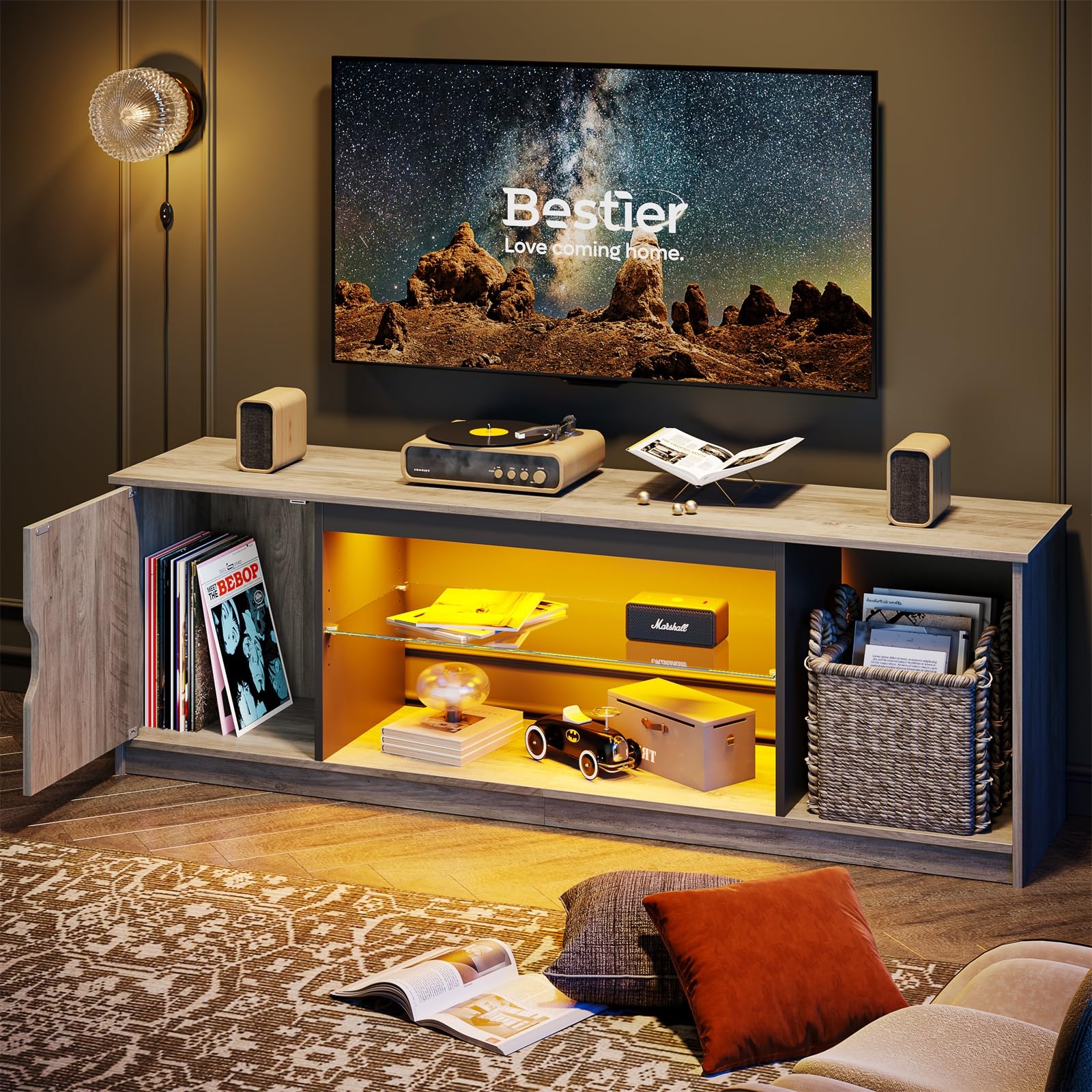 Bestier Supporto TV LED 148cm per 55/60/65 pollici, Grigio