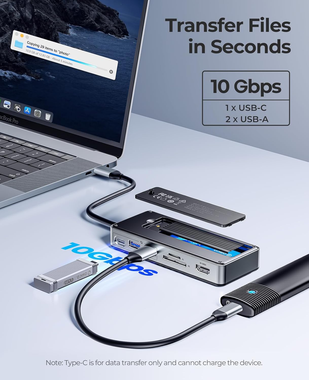 Orico 8-in-1 USB C Docking Station con Case SSD M.2 - immagine 6