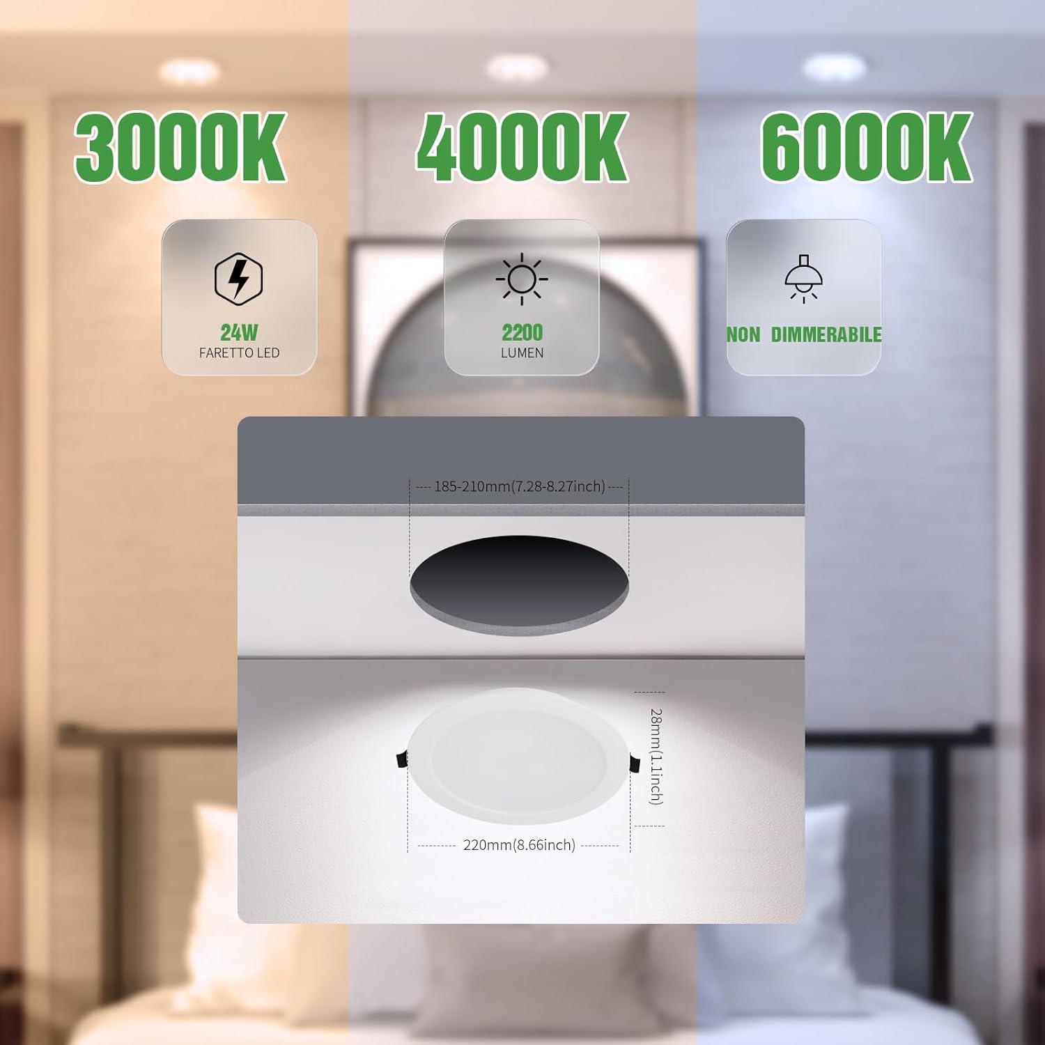 Grebeam Faretti LED Incasso Cartongesso 24W 6 Pezzi - immagine 2