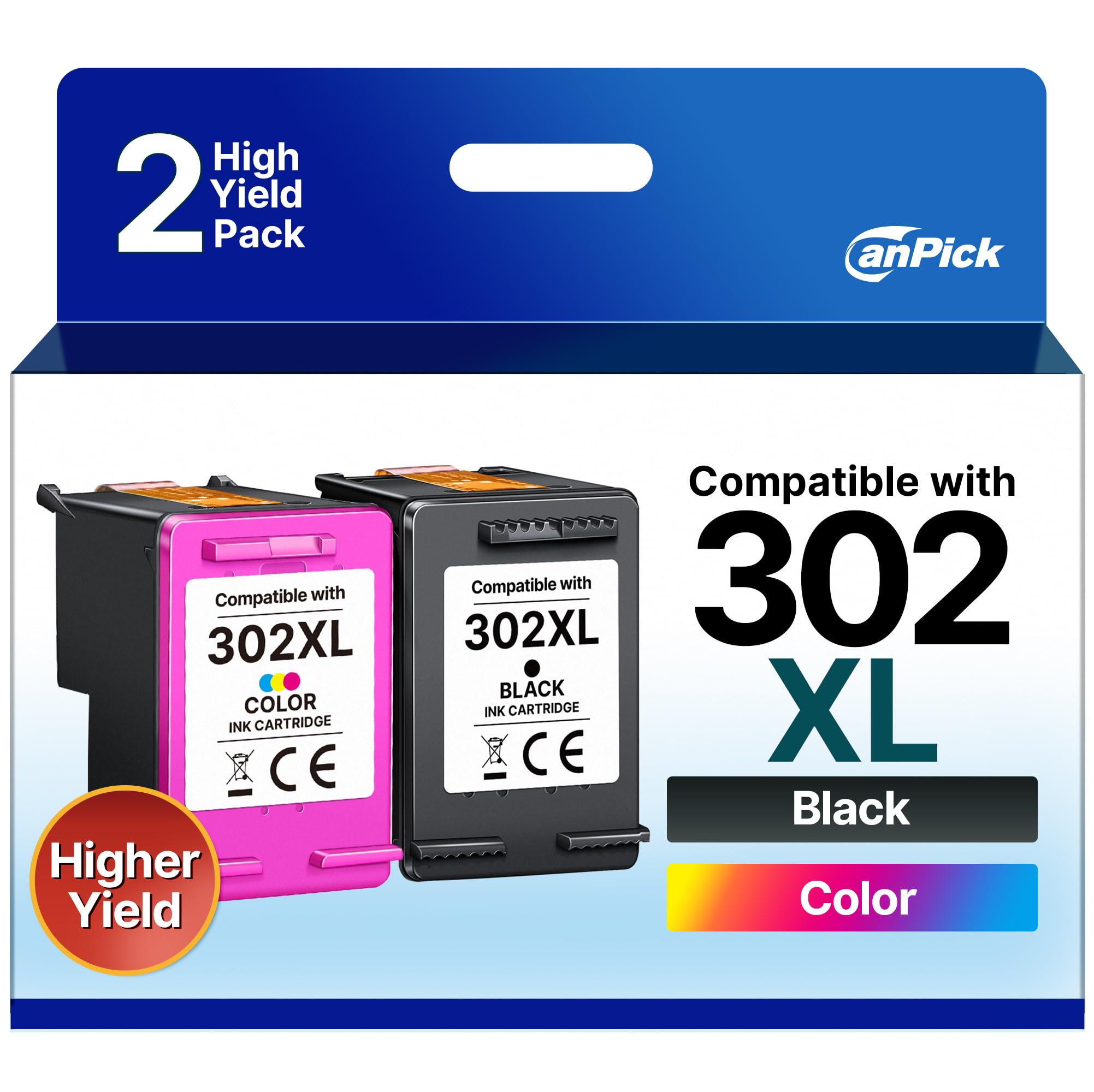 302 XL Multipack di ricambio per cartucce HP 302 nero e colore per HP 302 XL per HP Envy 4525 4520 cartucce OfficeJet 3831 5230 3830 3833 DeskJet 3630 3836 (confezione da 2)
