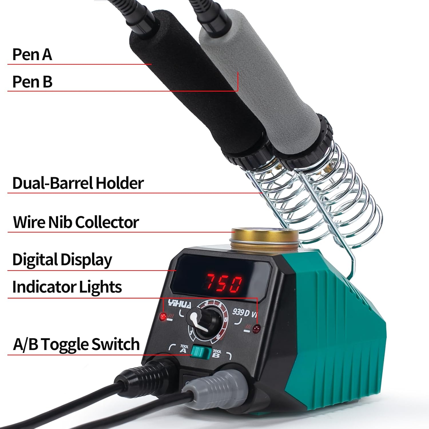 YIHUA 939D-VI - Kit Pirografo a Doppia Penna con Display - immagine 2