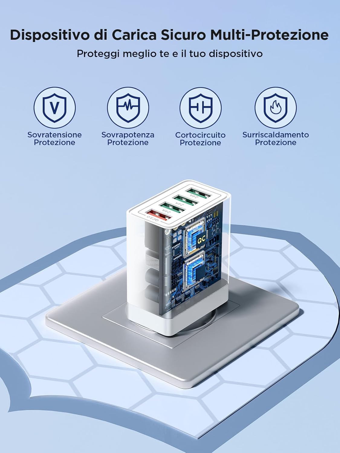 Caricatore USB da Muro 33W QC 3.0 4 Porte - immagine 5