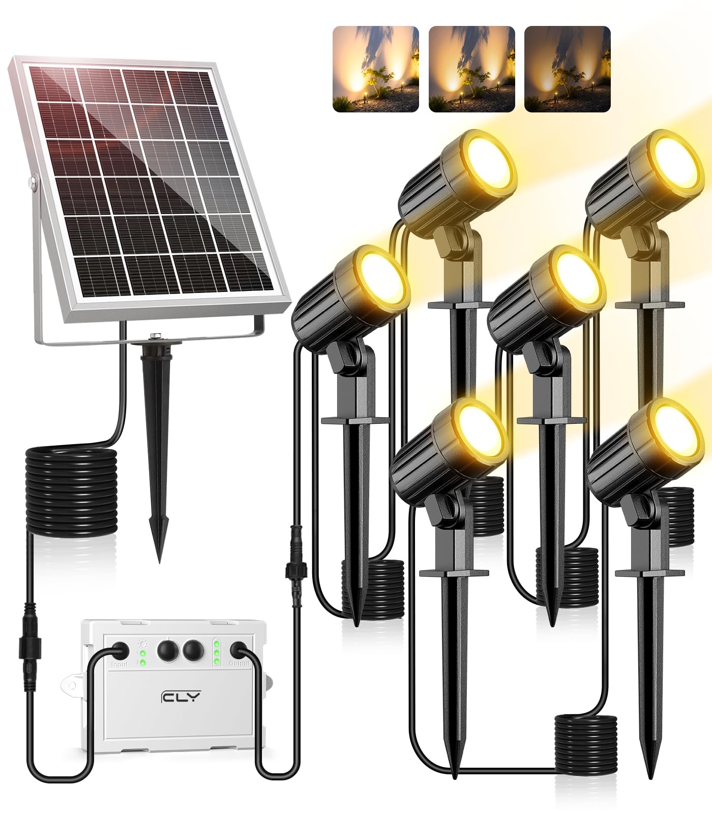 CLY Faretti Solari LED da Esterno IP66, Bianco Caldo 6 in 1