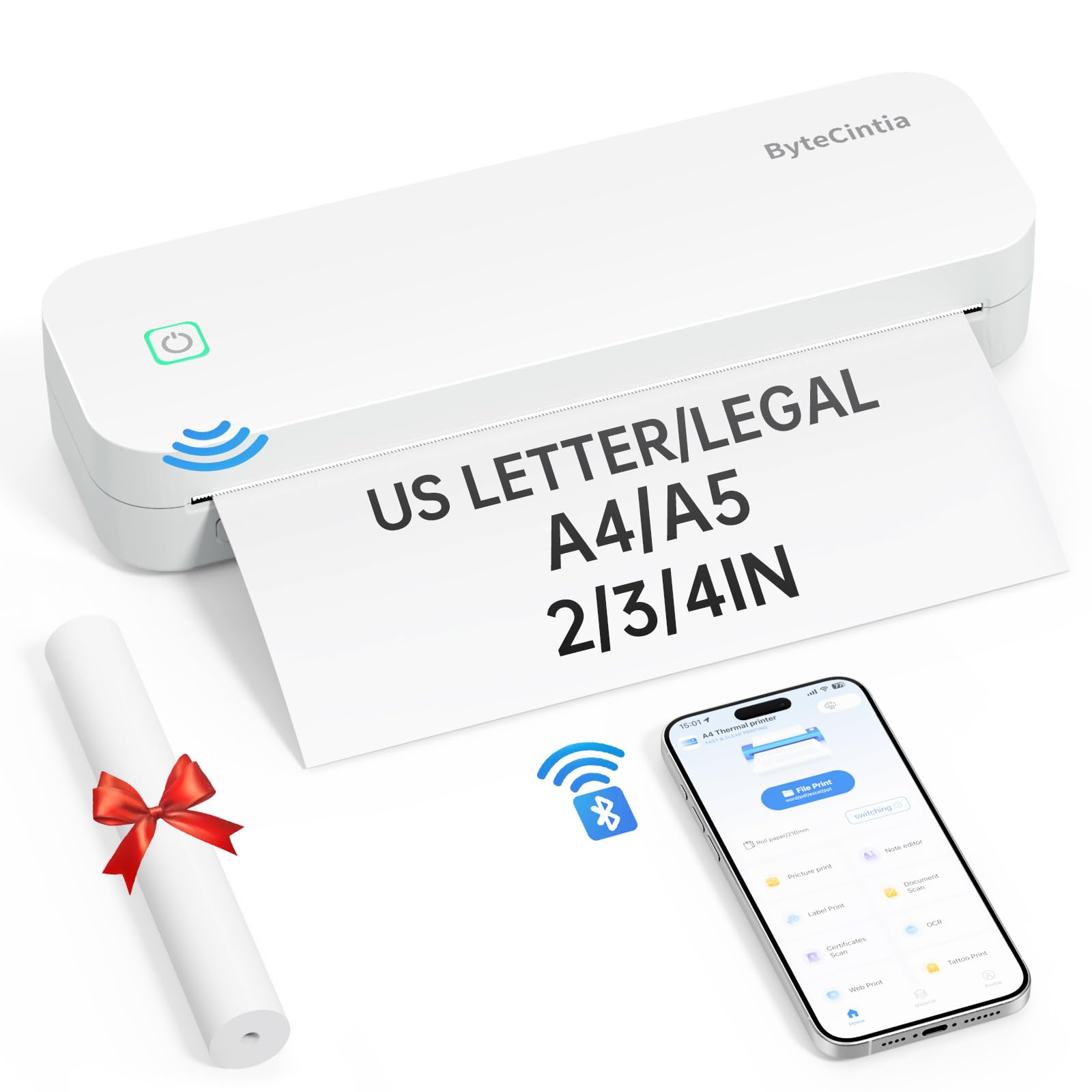 Bytecintia Stampante Portatile Termica A4 Inkless