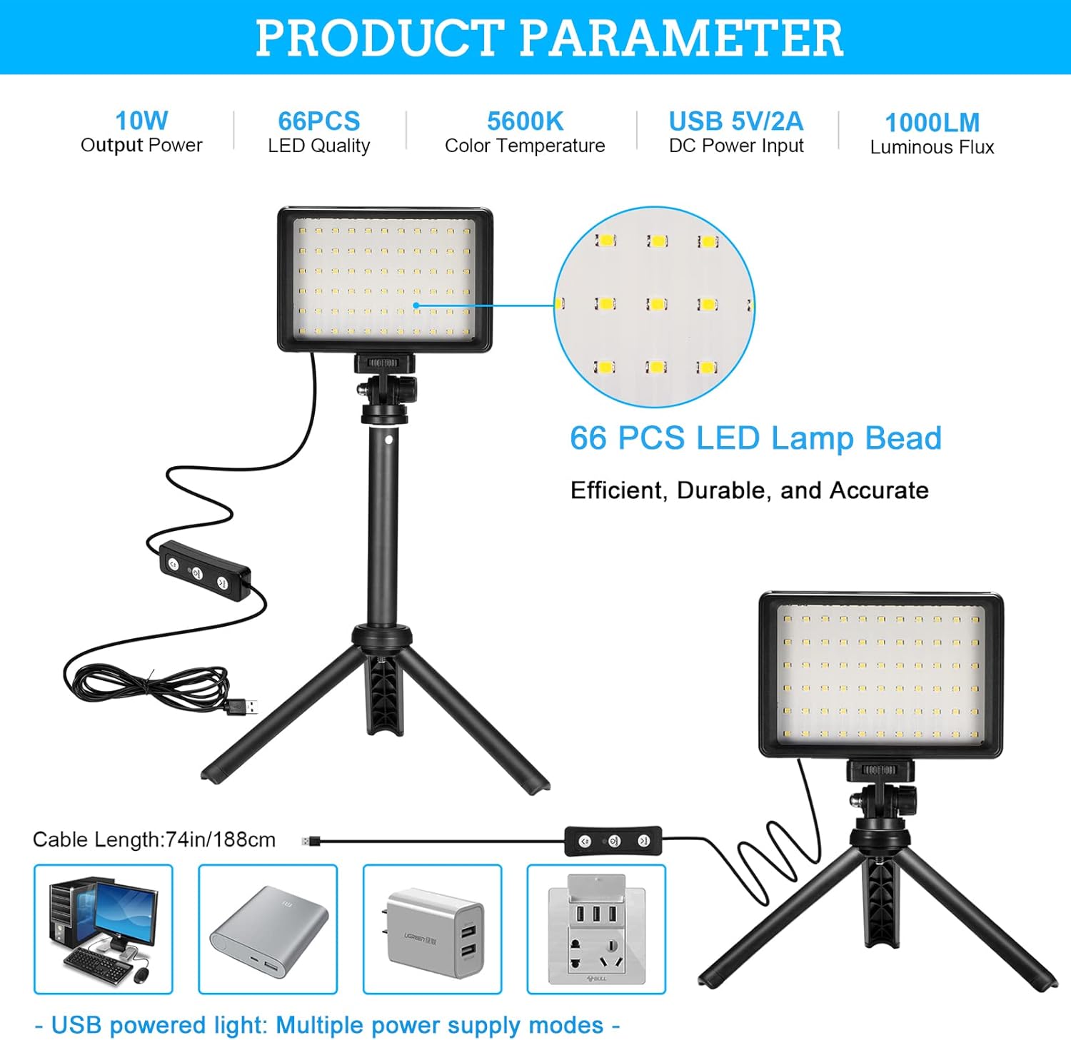 Ci-fotto LED Luce Video 2-Pack 5600K Dimmerabile - immagine 3