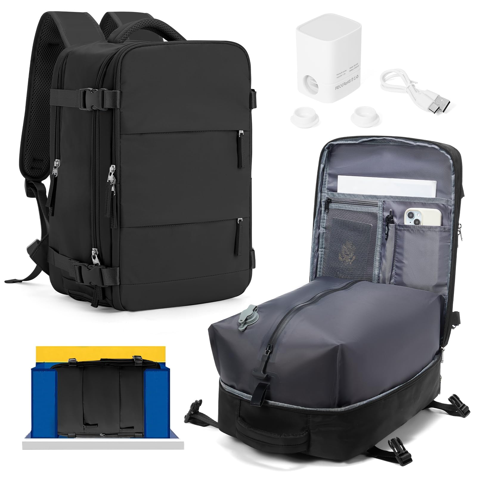 Borsa da Cabina Ryanair 40x30x20 Zaino Sottovuoto, Nero