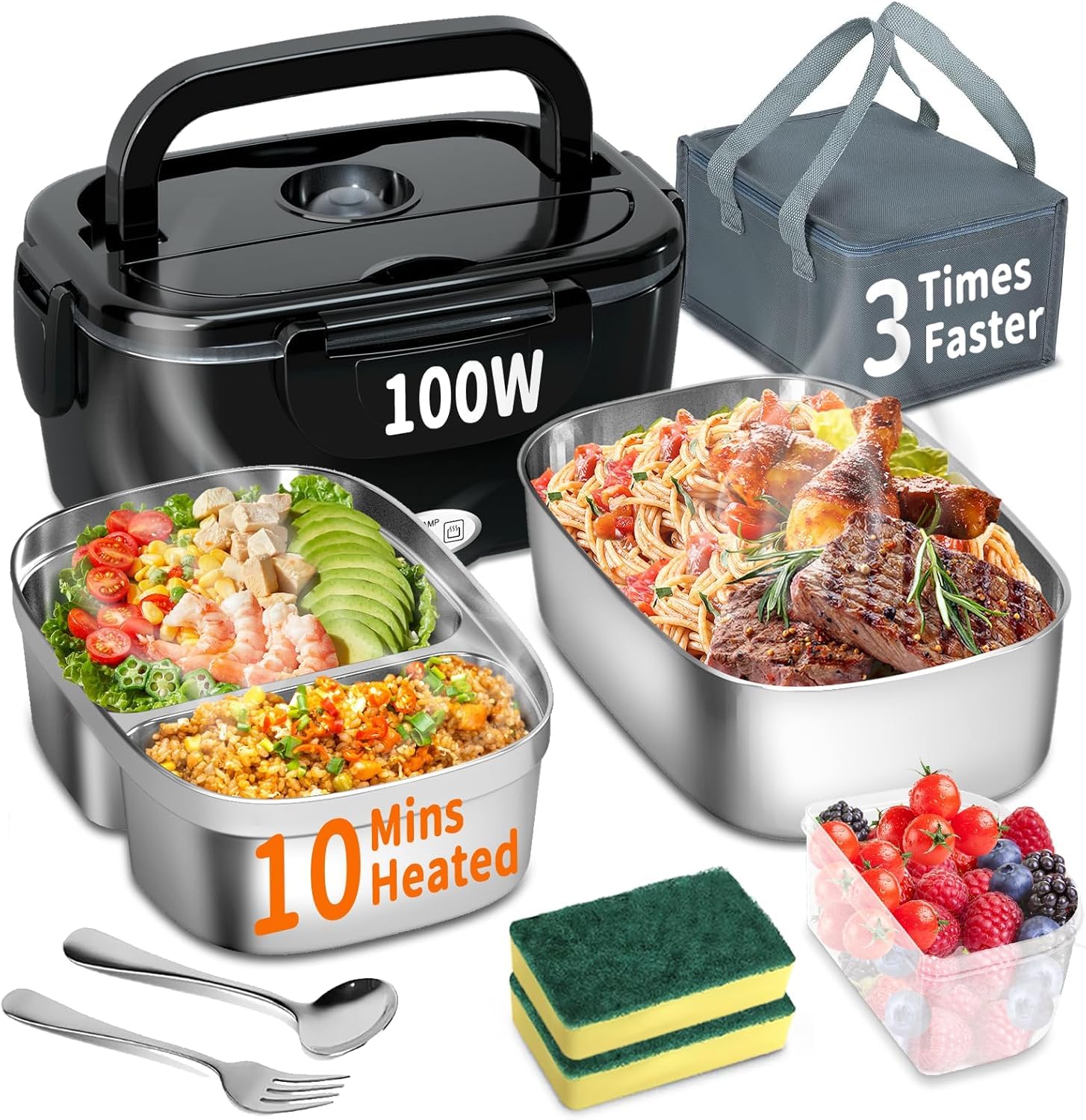 Contenitore Pranzo Elettrico 100 W 3 in 1, Nero
