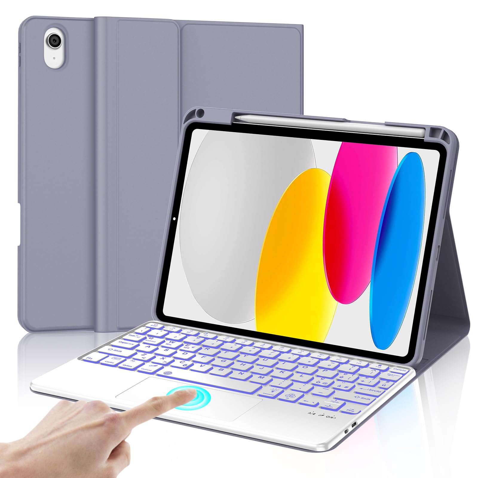 Tastiera iPad 10/11 Gen con Touchpad Retroilluminata, Viola