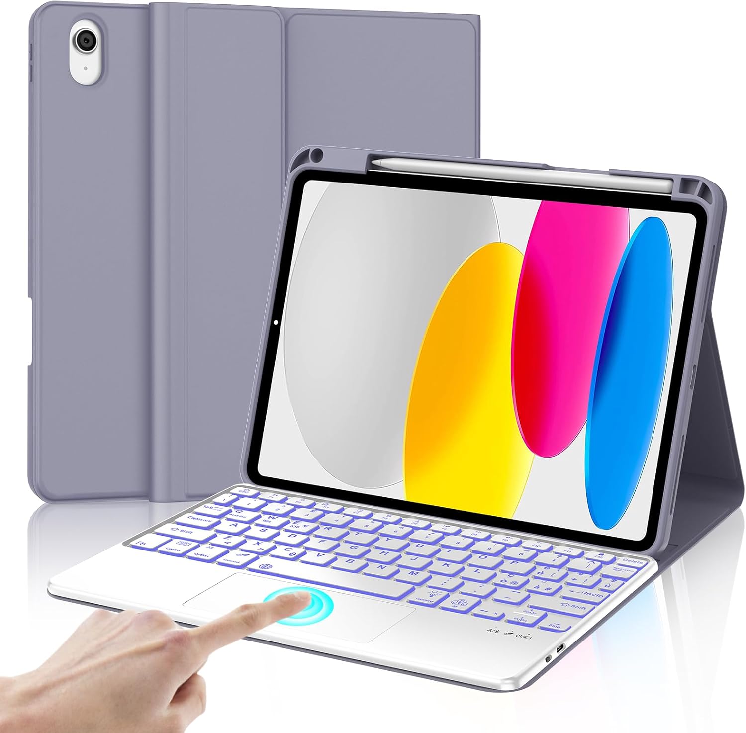 Tastiera iPad 10/11 Gen con Touchpad Retroilluminata, Viola - immagine 1