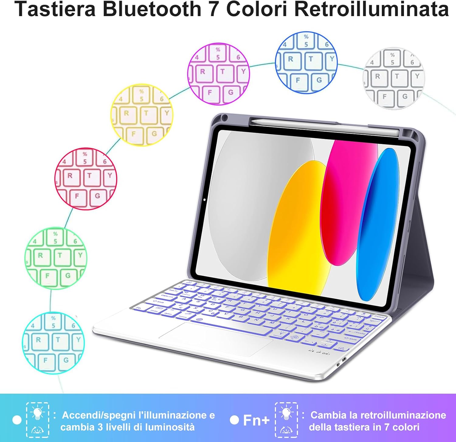 Tastiera iPad 10/11 Gen con Touchpad Retroilluminata, Viola - immagine 4