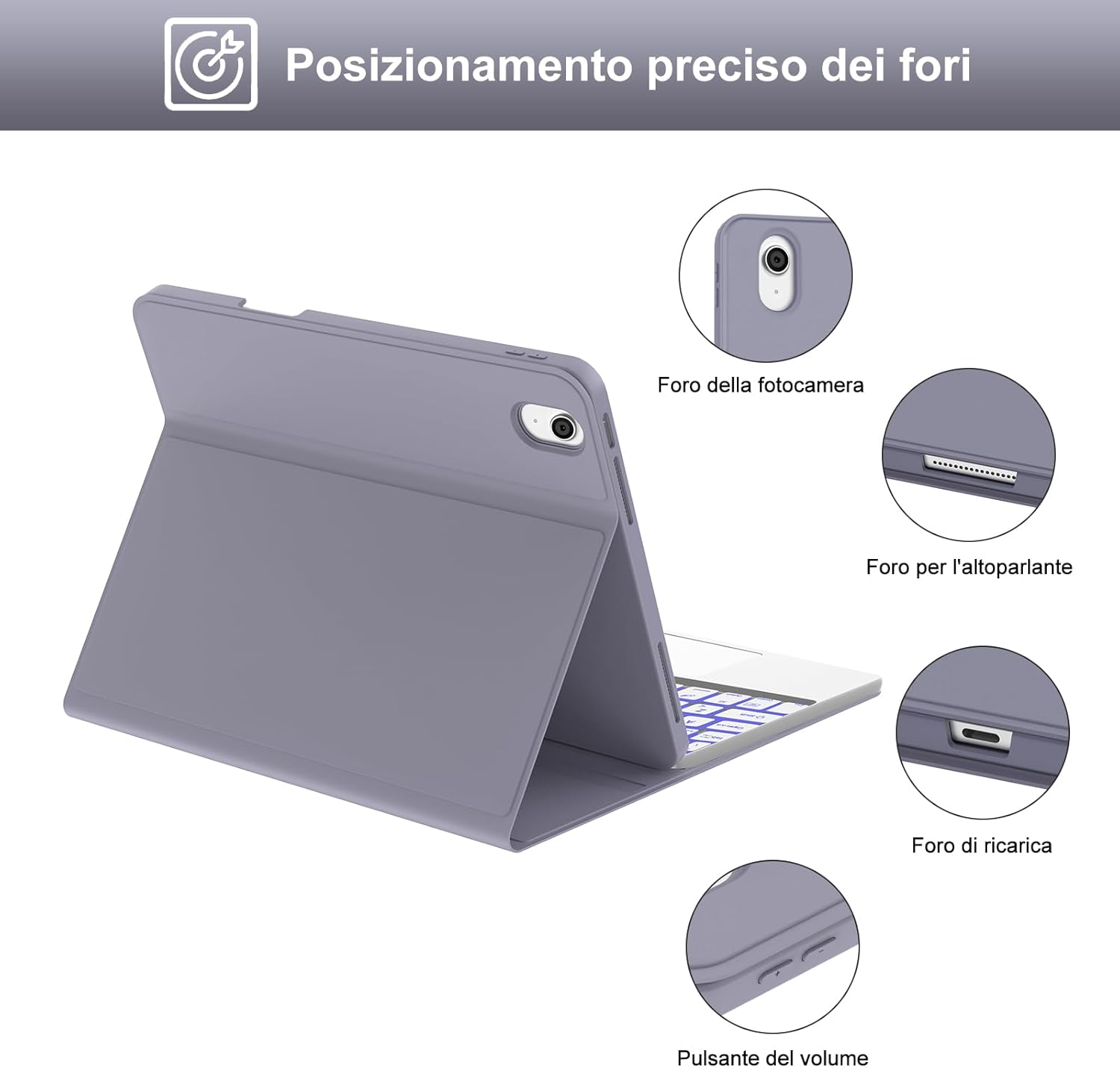 Tastiera iPad 10/11 Gen con Touchpad Retroilluminata, Viola - immagine 8