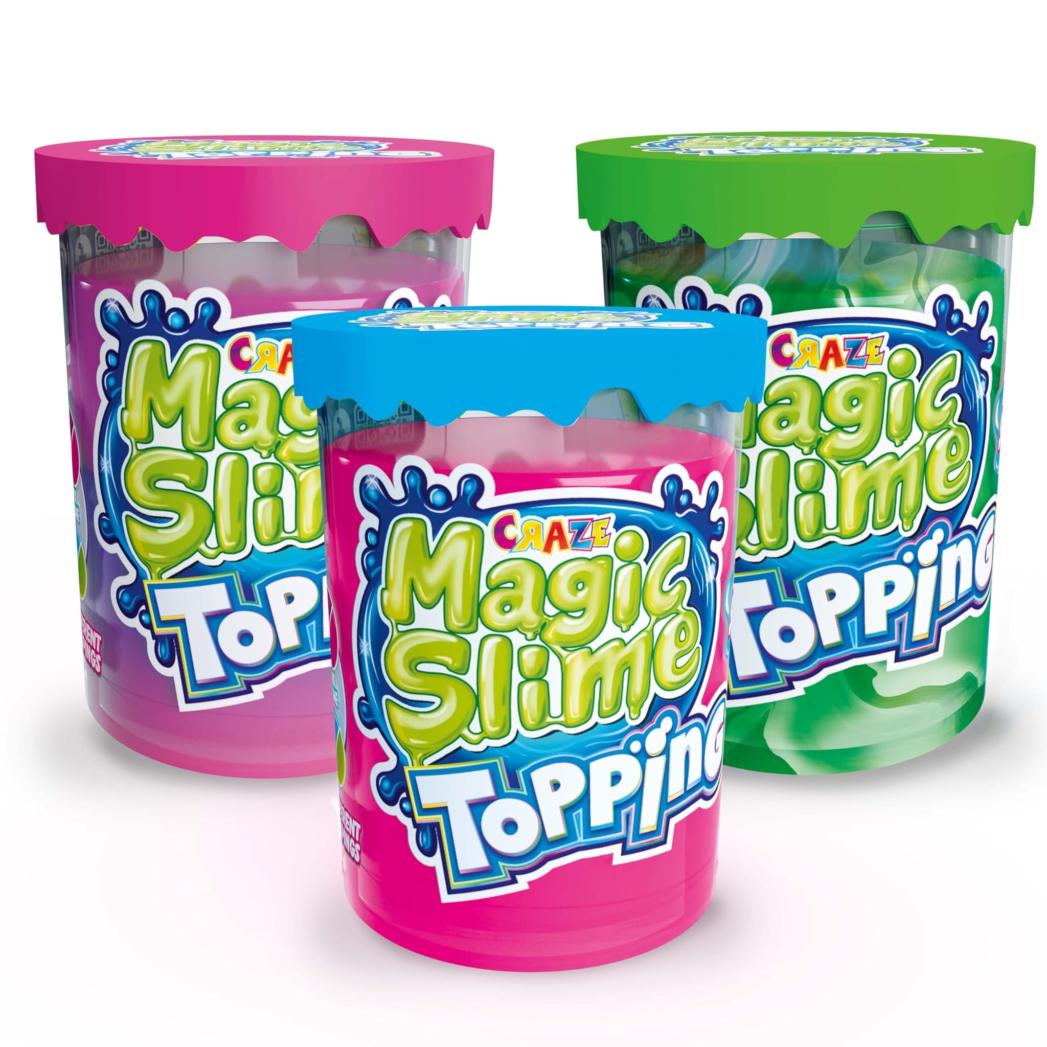 CRAZE Magic Slime con Topping Glitter, Set 3 Barattoli