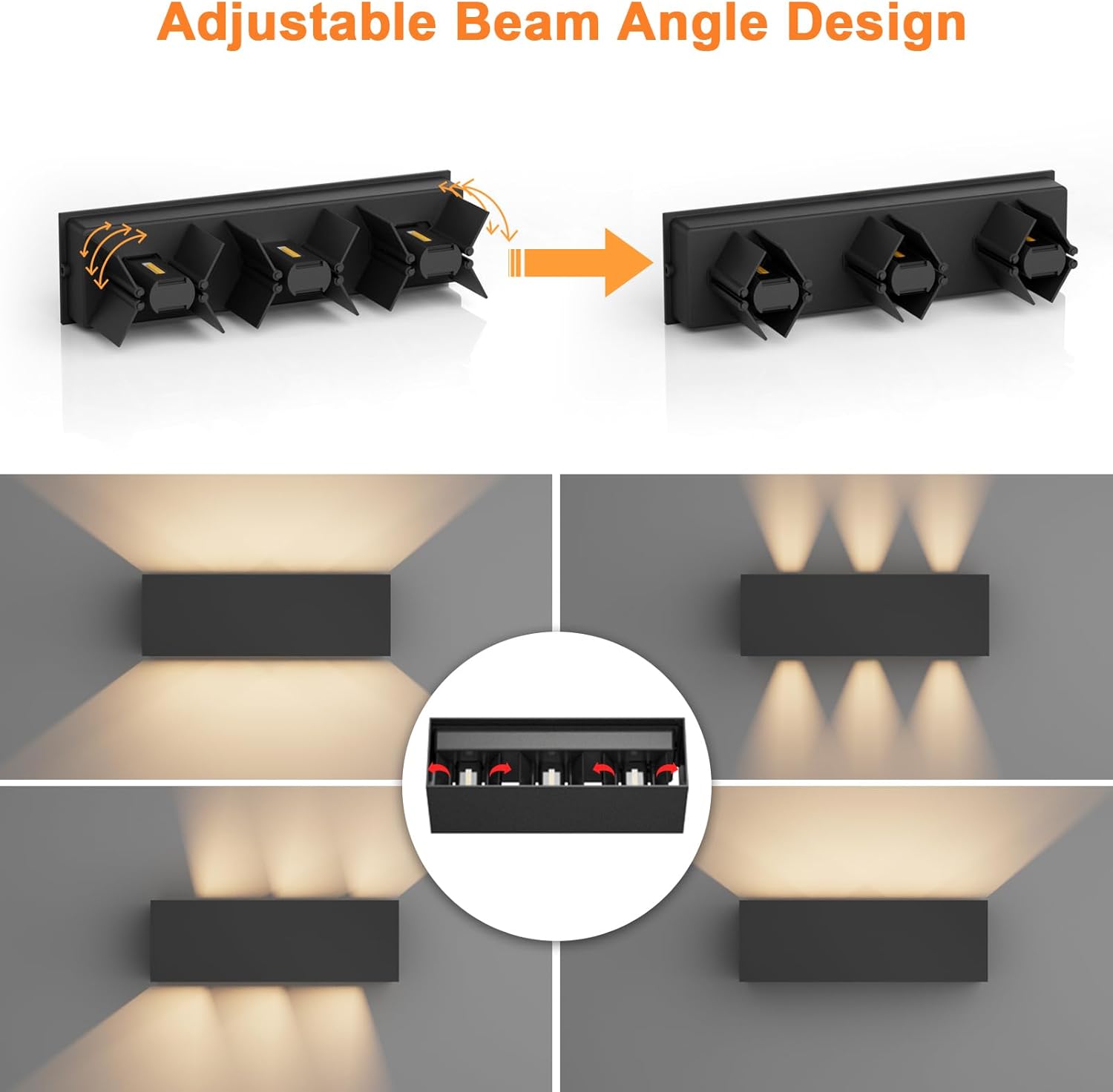 Klighten lampade da parete 30W Esterno/Interno Moderno, lampada da esterno Bianco Caldo 3000K Applique da Parete, IP65 Impermeabile, Angolo del Fascio Regolabile Applique(Nero) - immagine 2