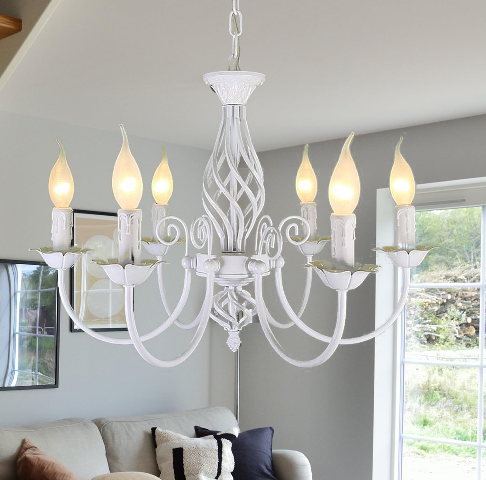 Riohan Lampadario Vintage Country Bianco 6 Luci