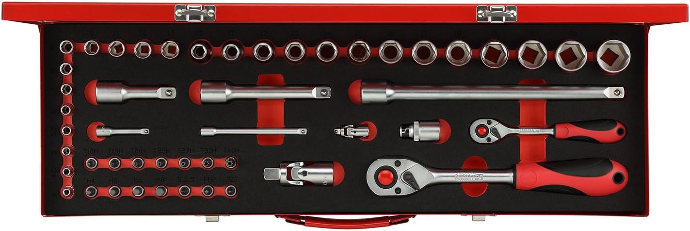 Juego de llaves de vaso 1/4+1/2, 49 piezas