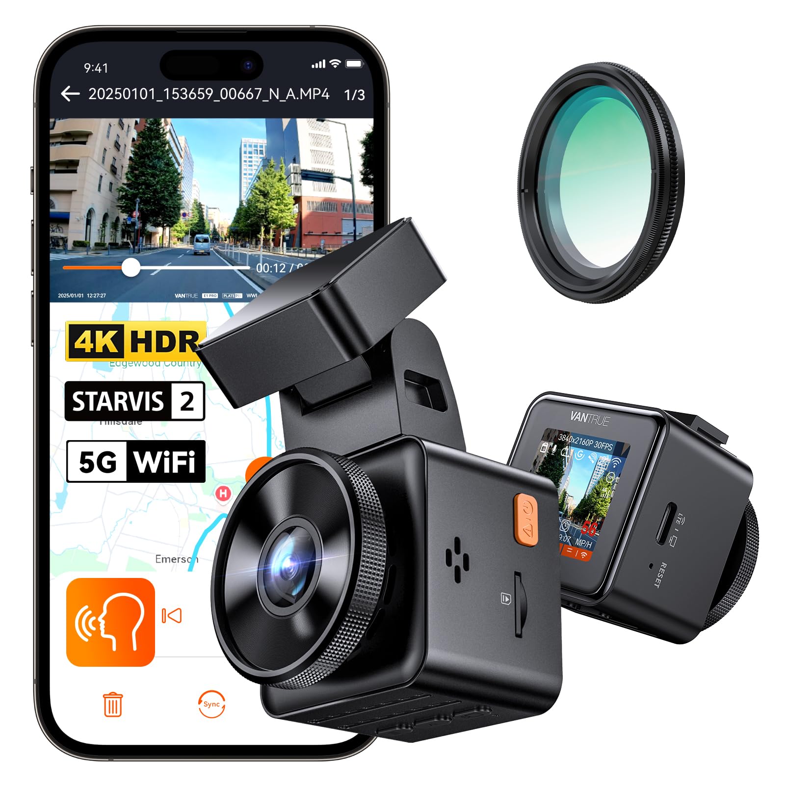 Vantrue E1 Pro - Dash Cam Auto 4K HDR STARVIS 2
