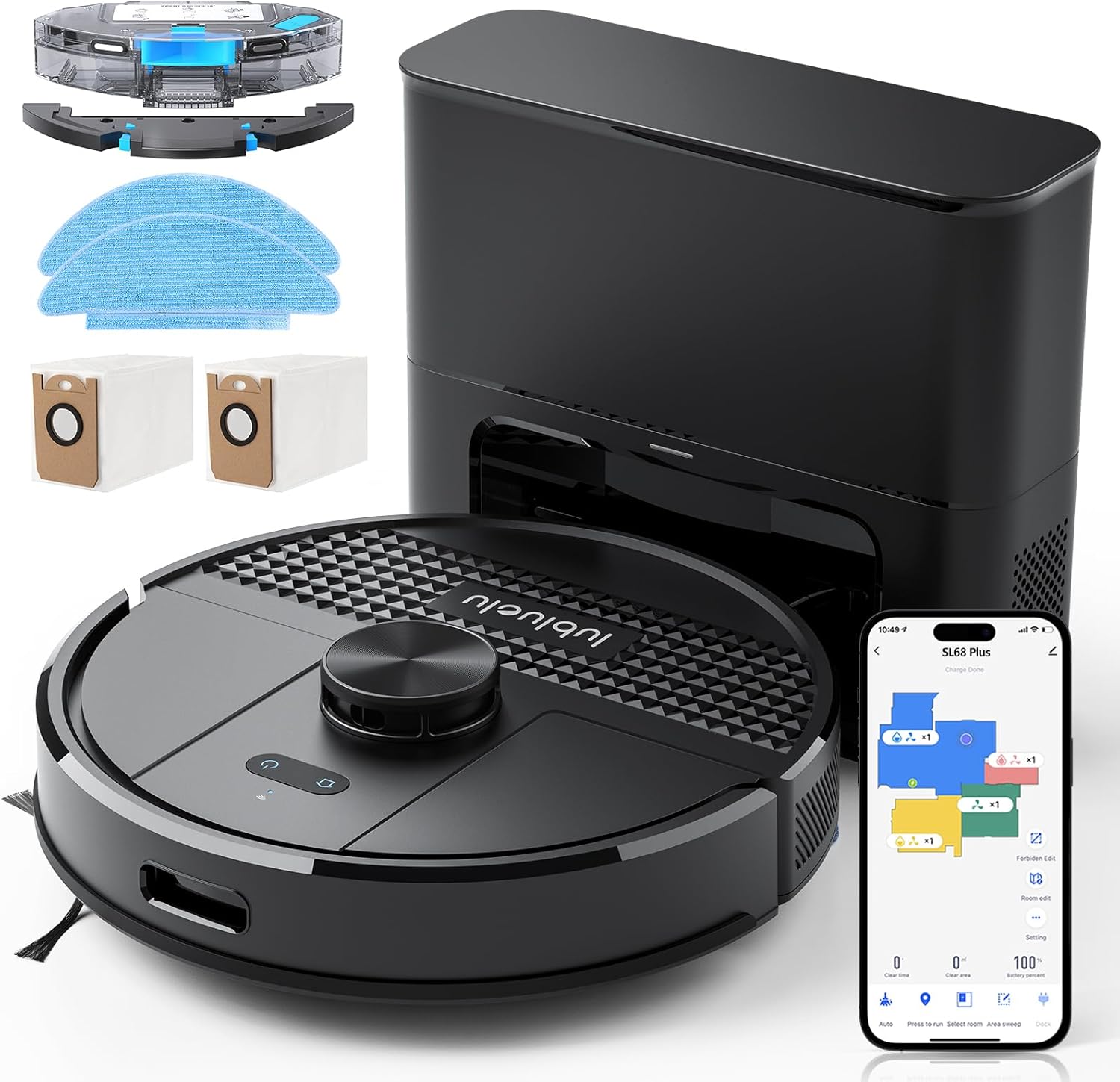 Lubluelu Robot Aspirapolvere Lavapavimenti Max 4500Pa, Nero