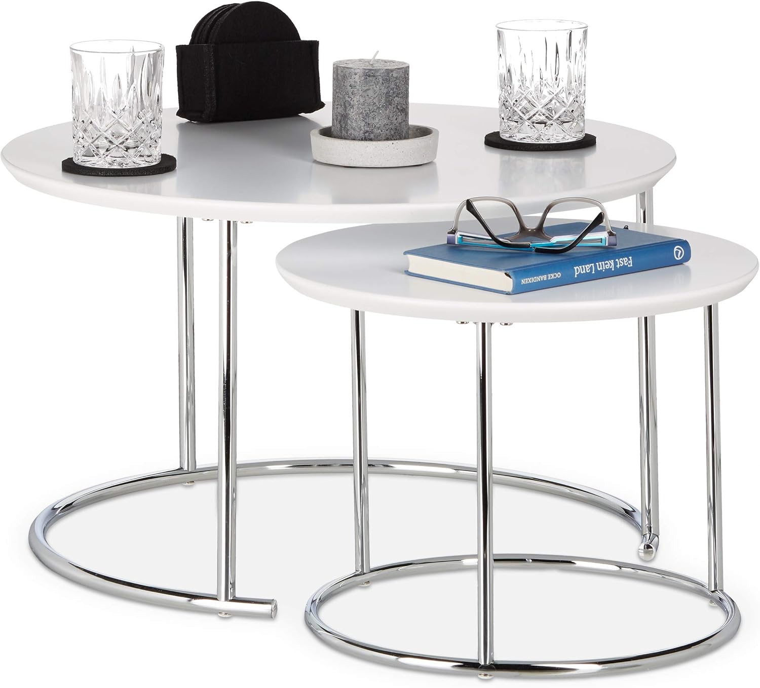 Relaxdays Set 2 Tavolini Sovrapponibili Rotondi - immagine 1