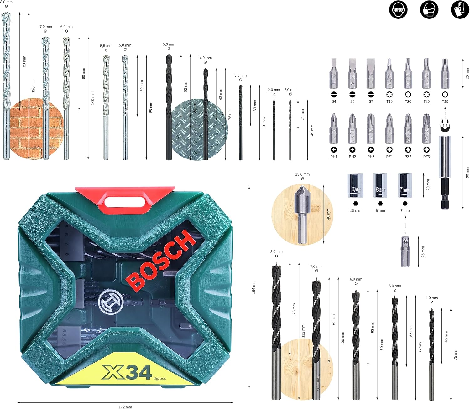 Bosch Set da 34 Pezzi di punte e bit avvitamento in titanio X-Line (per legno, pietra e metallo, accessori trapano) - immagine 4
