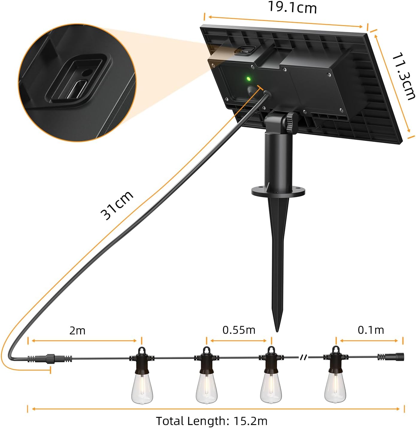 Kawaya 15M Luci Esterno Solare IP65 Bianco Caldo - immagine 6