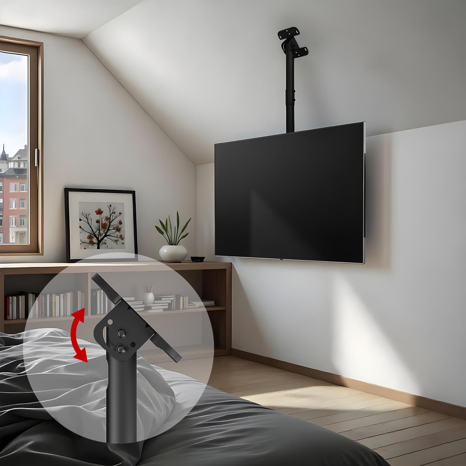 Maclean Supporto a Soffitto TV 43-86″, Nero - immagine 2