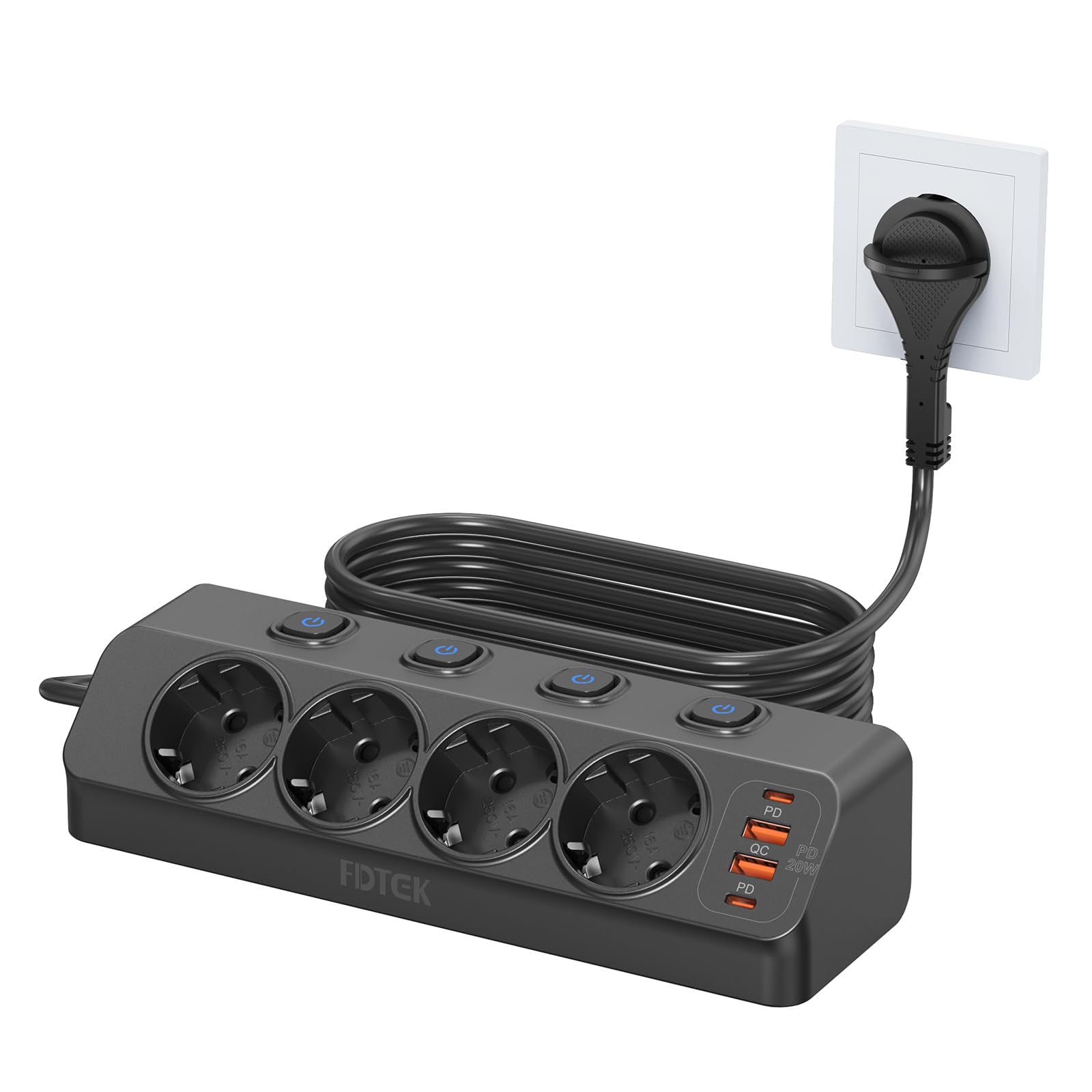 Multipresa 4000W con Protezione Sovratensioni, Nero