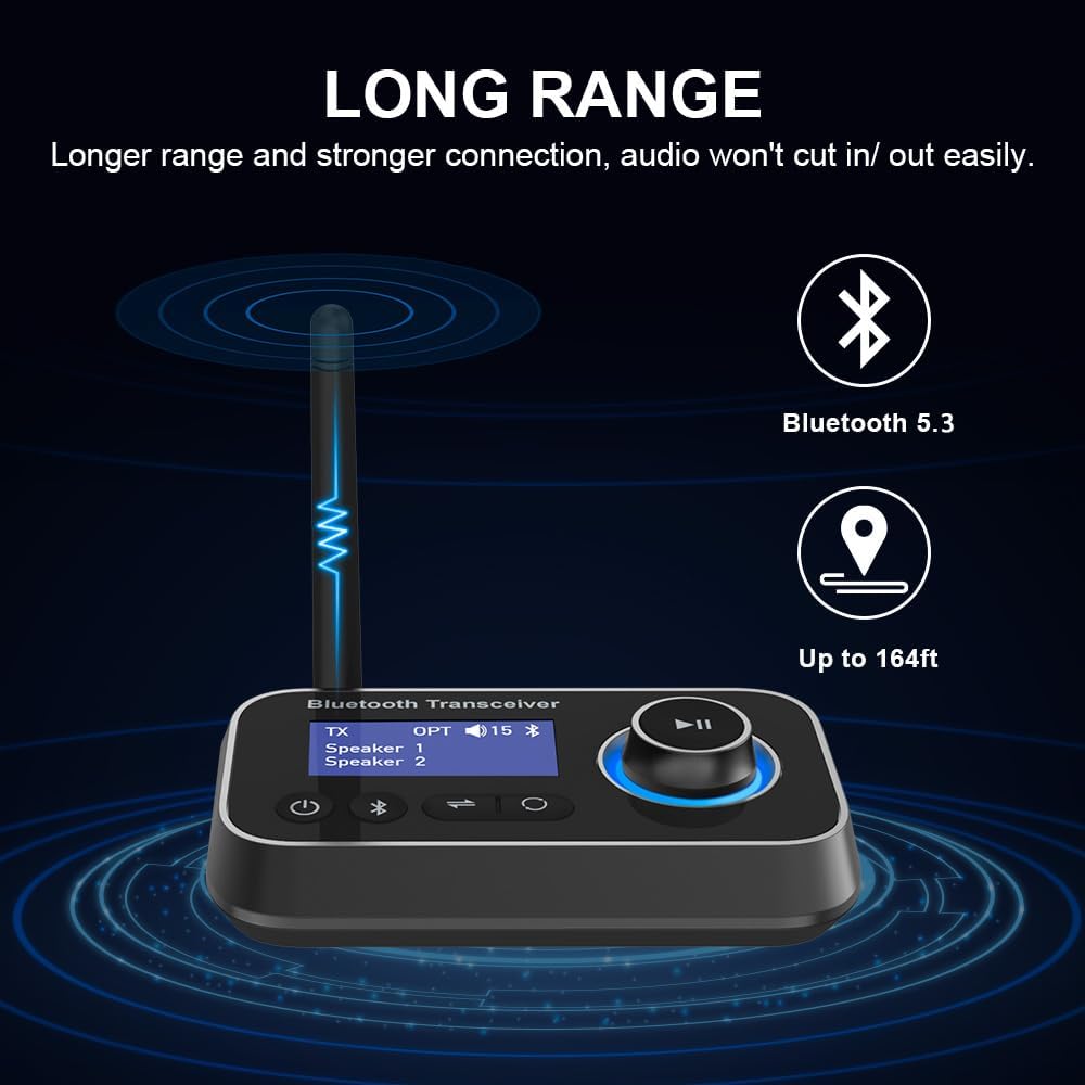 Ainostone Trasmettitore Ricevitore Bluetooth 5.3 3-in-1 - immagine 6