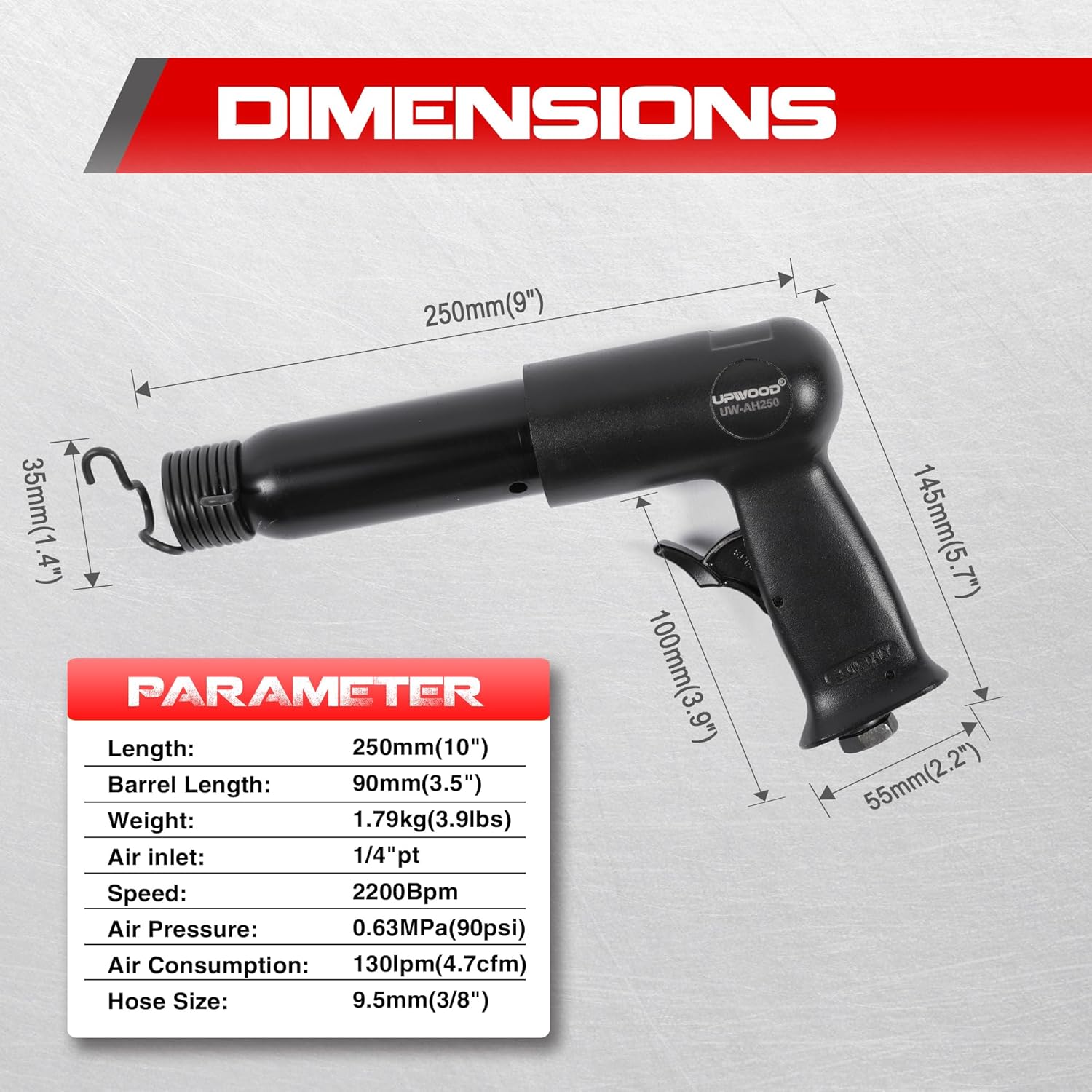 Kit Martello Pneumatico UW-AH250 Canna Lunga - immagine 2