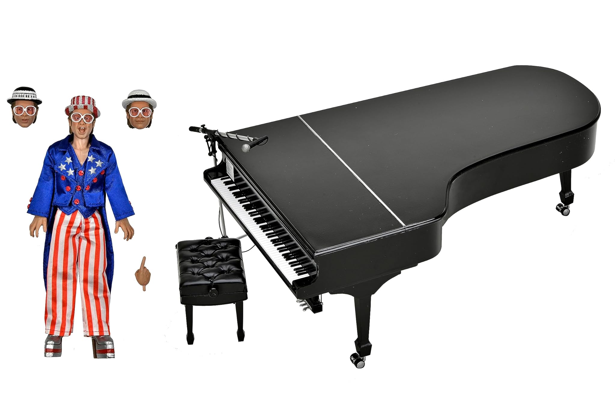 NECA Elton John & Piano Action Figure Live 1976 in plastica, confezione regalo.