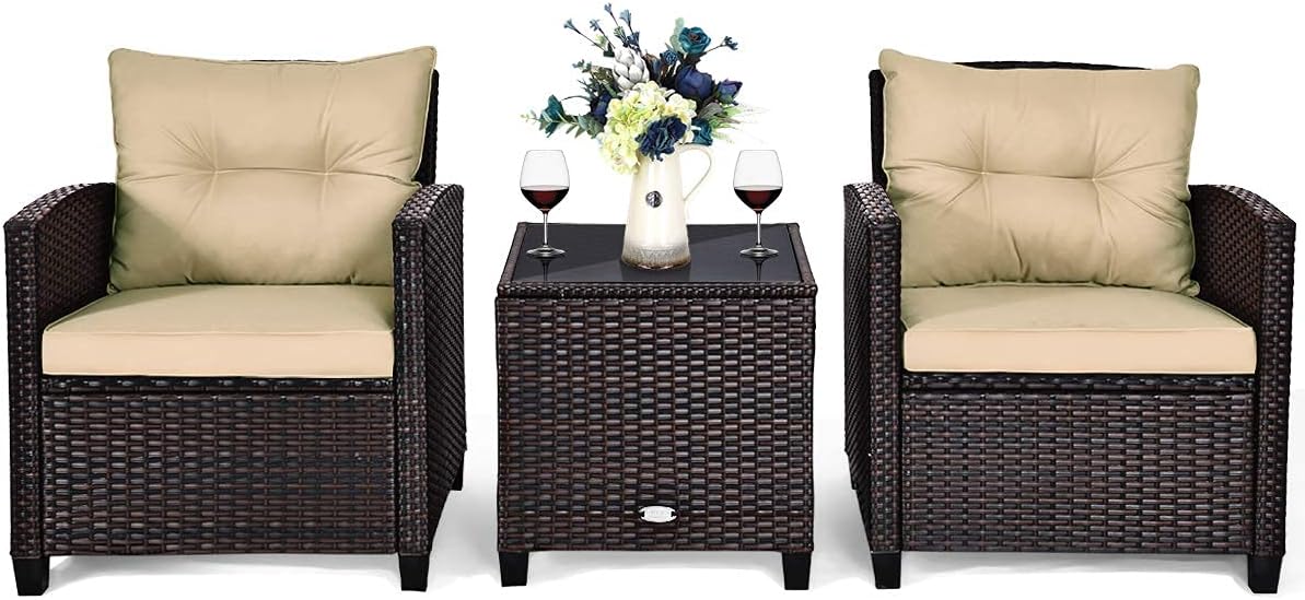 Fantask Set Mobili da Giardino in Rattan Sintetico, Marrone