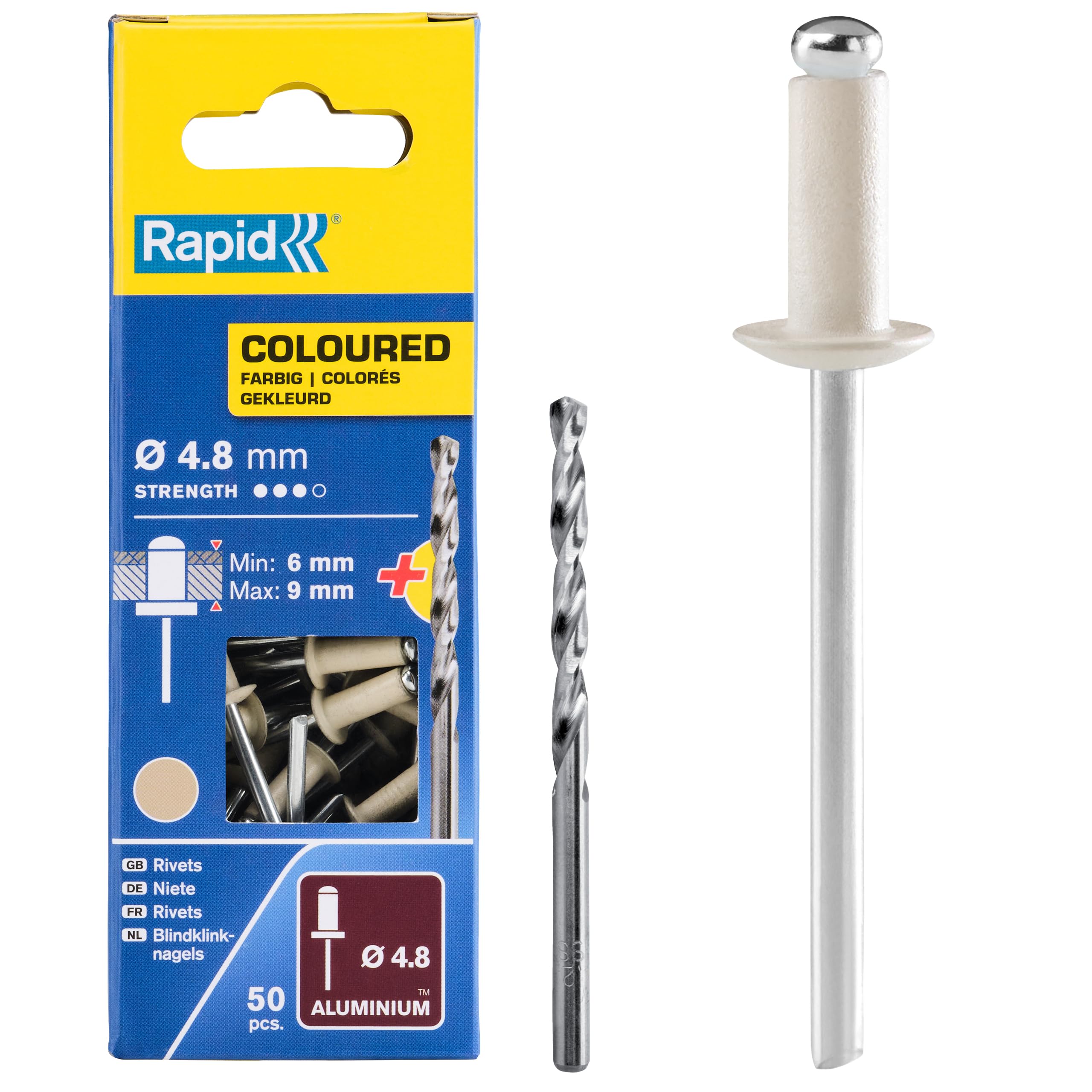 Rapid Scatola da 50 Rivetti in Alluminio da Ø4.8 x 12 mm, Adatti a ...
