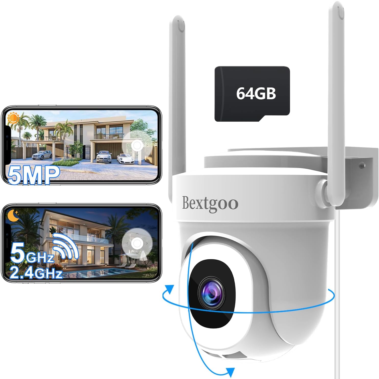 Bextgoo Telecamera Wi-Fi Esterno 5MP con Scheda 64G