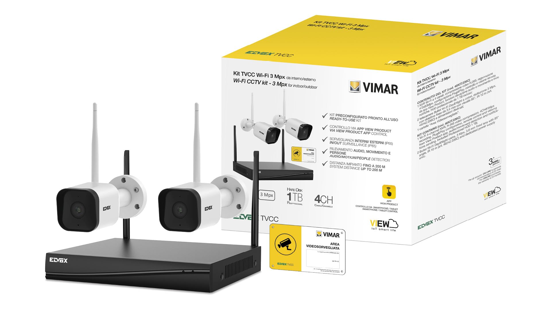 Vimar 46KIT.036C Kit TVCC WiFi con 2 Telecamere 3 Mpx