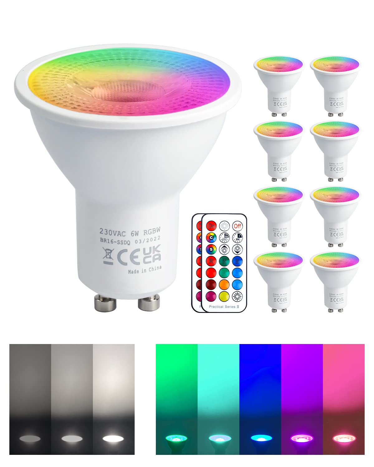 Reylax 8pcs Lampadine LED GU10 5W RGB + Bianco Freddo