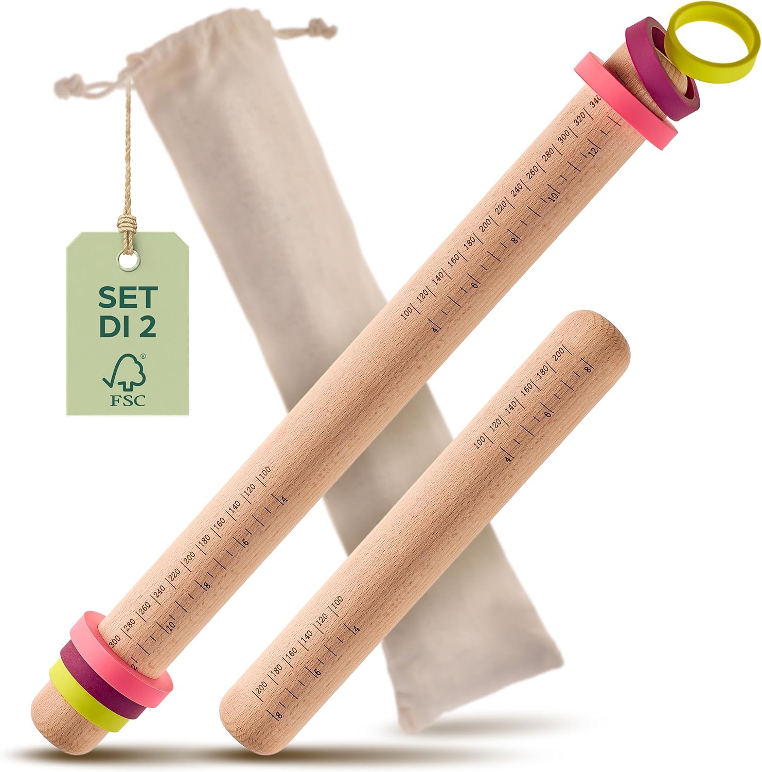 Praknu Mattarello con Anelli Regolabili - Set 2 in Legno - immagine 1