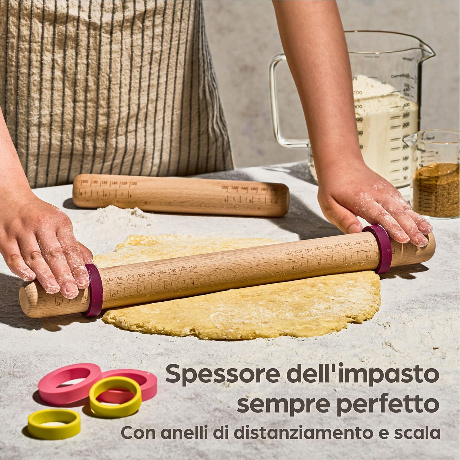 Praknu Mattarello con Anelli Regolabili - Set 2 in Legno - immagine 2