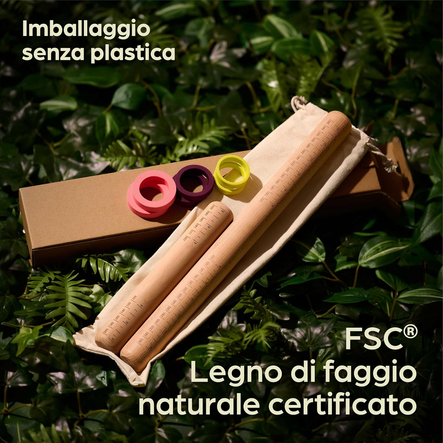 Praknu Mattarello con Anelli Regolabili - Set 2 in Legno - immagine 6