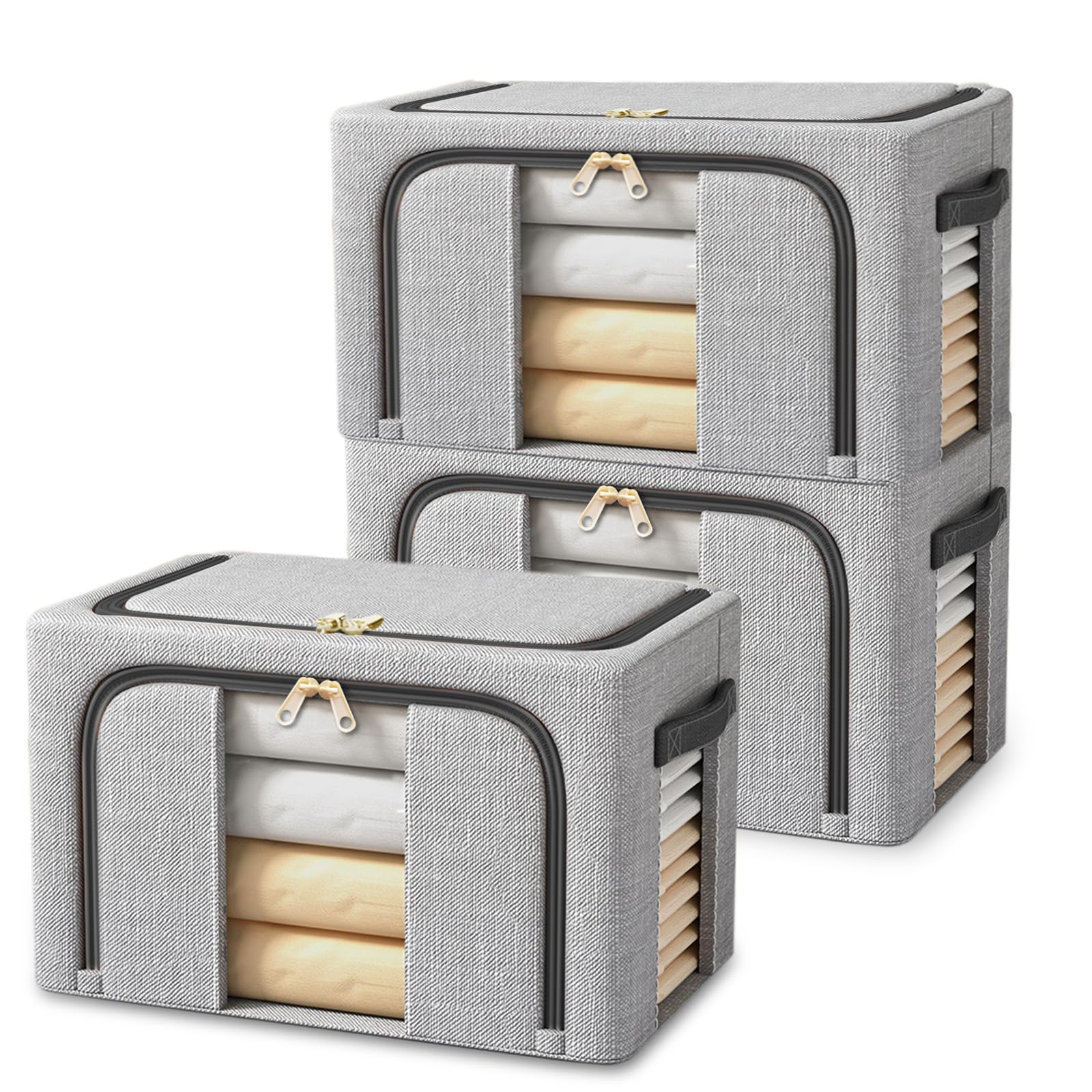 Scatole per Armadio 3x24L in Tessuto Oxford, Grigio