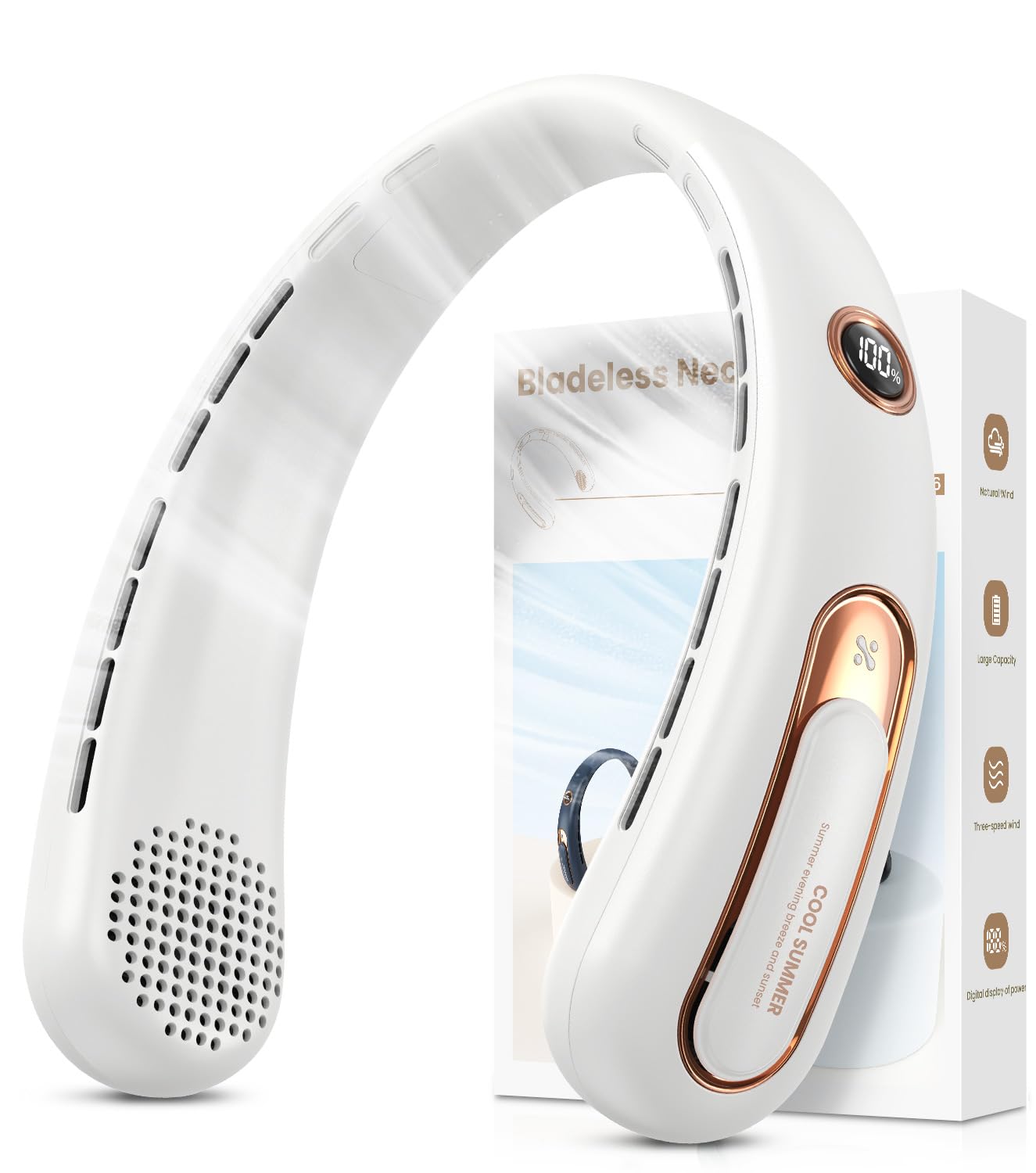 Ventilatore da Collo USB Ricaricabile 4000mAh, Bianco