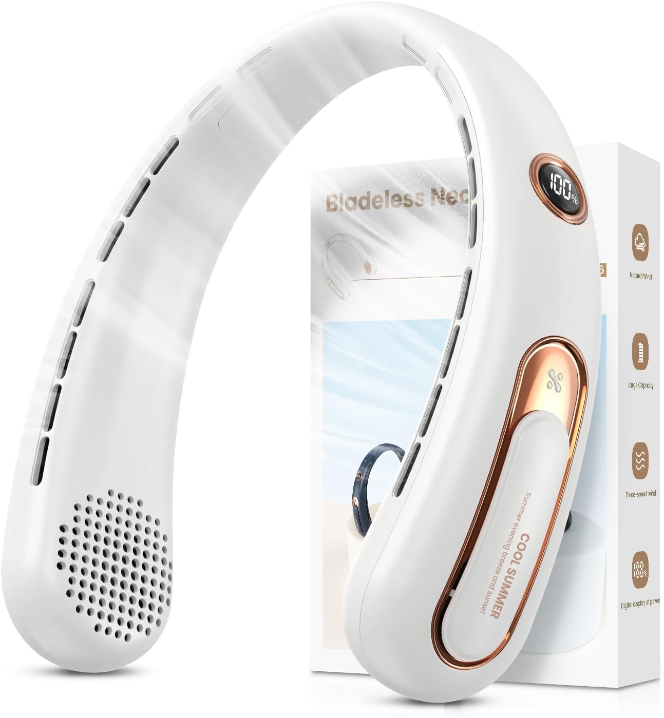 Ventilatore da Collo USB Ricaricabile 4000mAh, Bianco - immagine 1