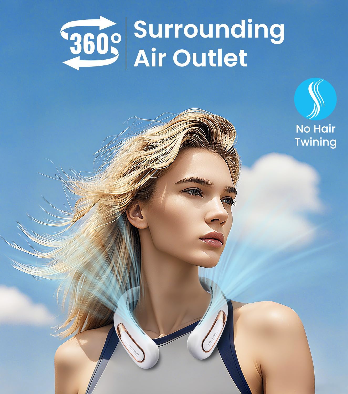 Ventilatore da Collo USB Ricaricabile 4000mAh, Bianco - immagine 2