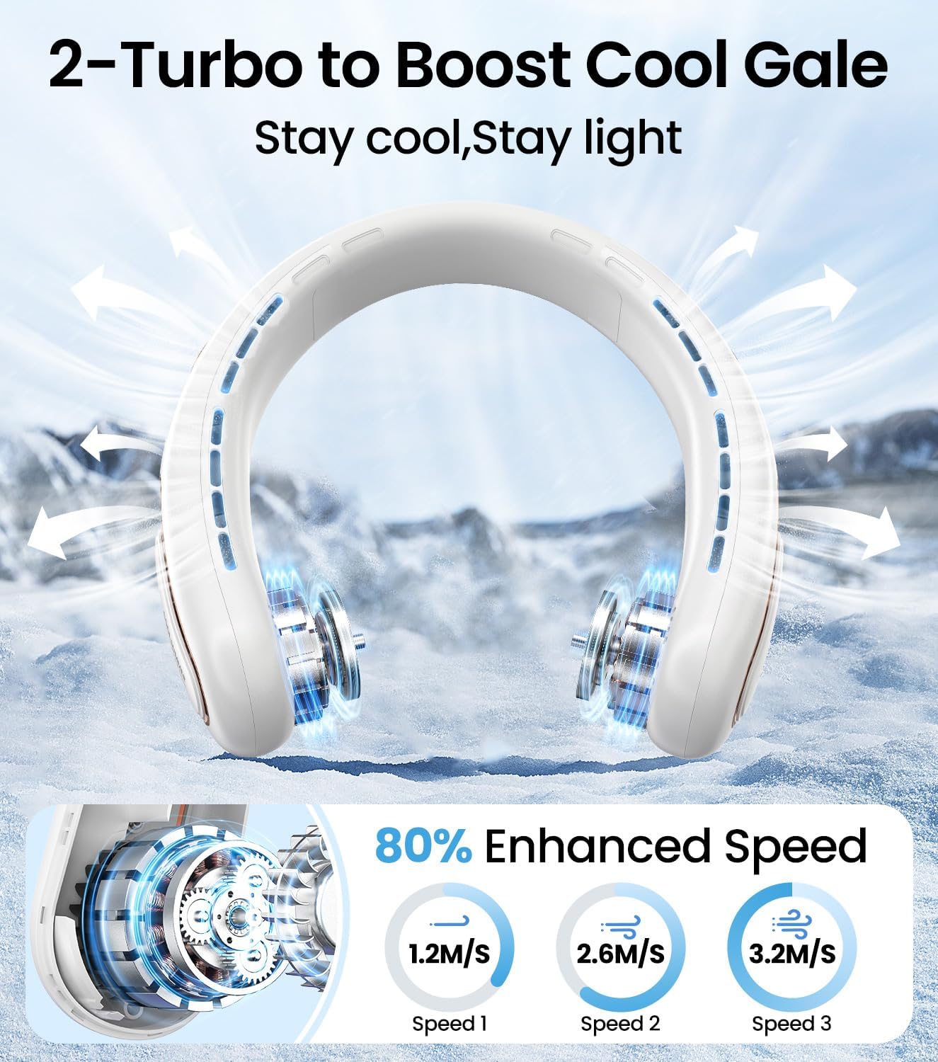 Ventilatore da Collo USB Ricaricabile 4000mAh, Bianco - immagine 3