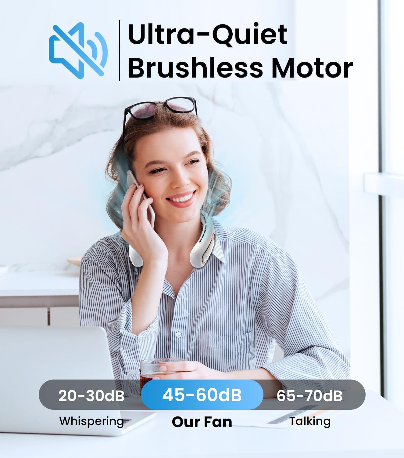 Ventilatore da Collo USB Ricaricabile 4000mAh, Bianco - immagine 5