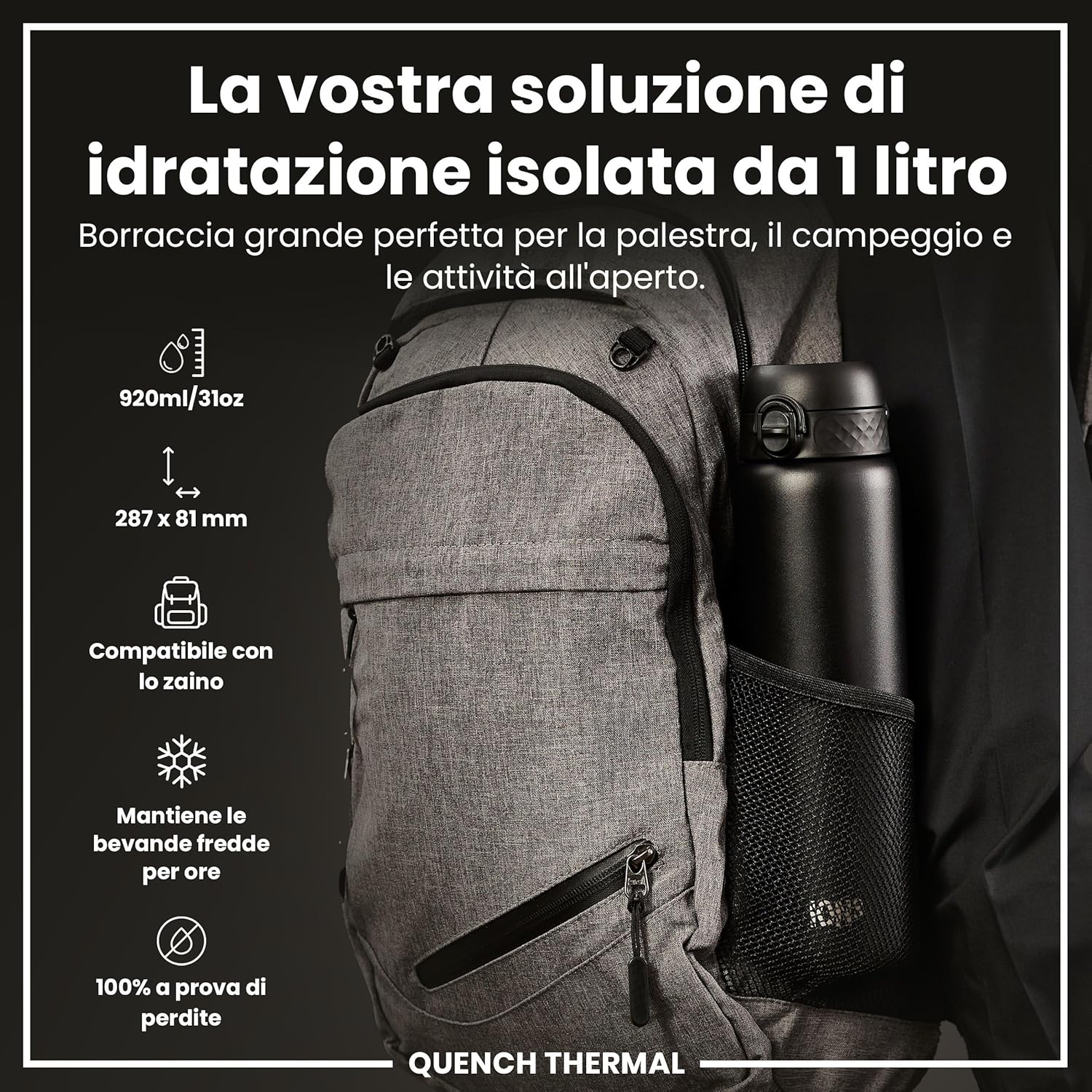 Ion8 Borraccia Termico 1 Litro - Acciaio Inox - immagine 2