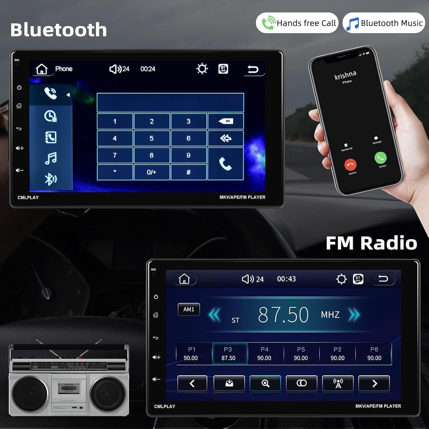 Camecho Stereo 1 DIN con Carplay Android Auto - immagine 4