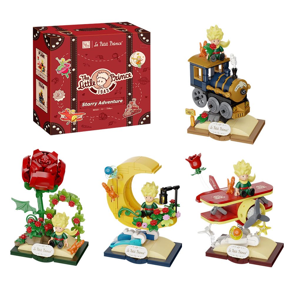 PAN TASY Il Piccolo Principe Set di Costruzione per Adulti & Bambini, Modelli di Mattoncini con Rosa, Treno, Luna & Aereo, Giocattoli Creativi DIY, Idea Regalo & Decorazione da Esposizione