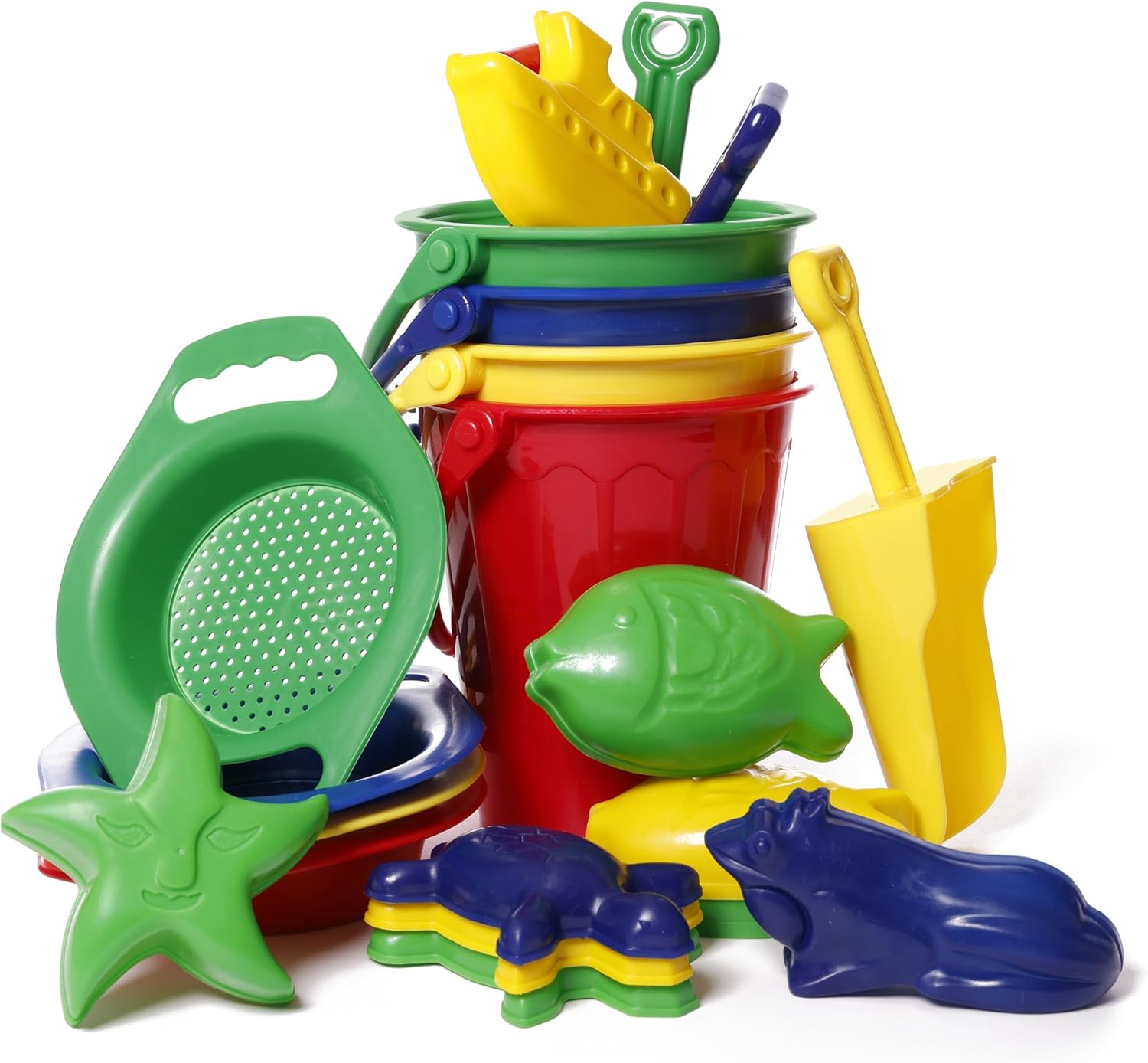 Italveneta Didattica Set Sabbia 20 Formine, 4 Secchielli, 4 Palette e 4 Setacci, Colori e Forme Assortite, Gioco Creativo per Bambini, Plastica Resistente - immagine 1