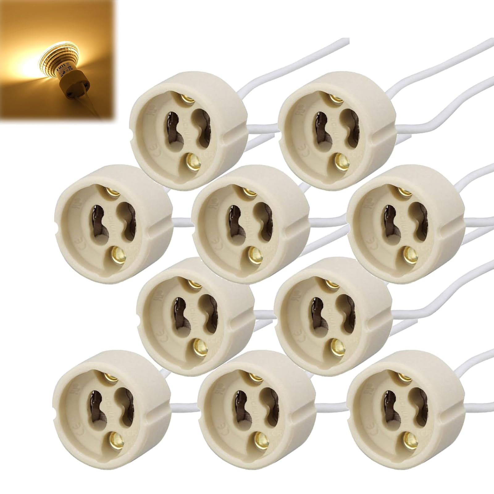 GU10 Portalampada in Ceramica con Cavo in Silicone, 10 Pezzi